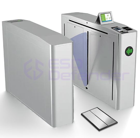 Flap barrier gate with ESD tester